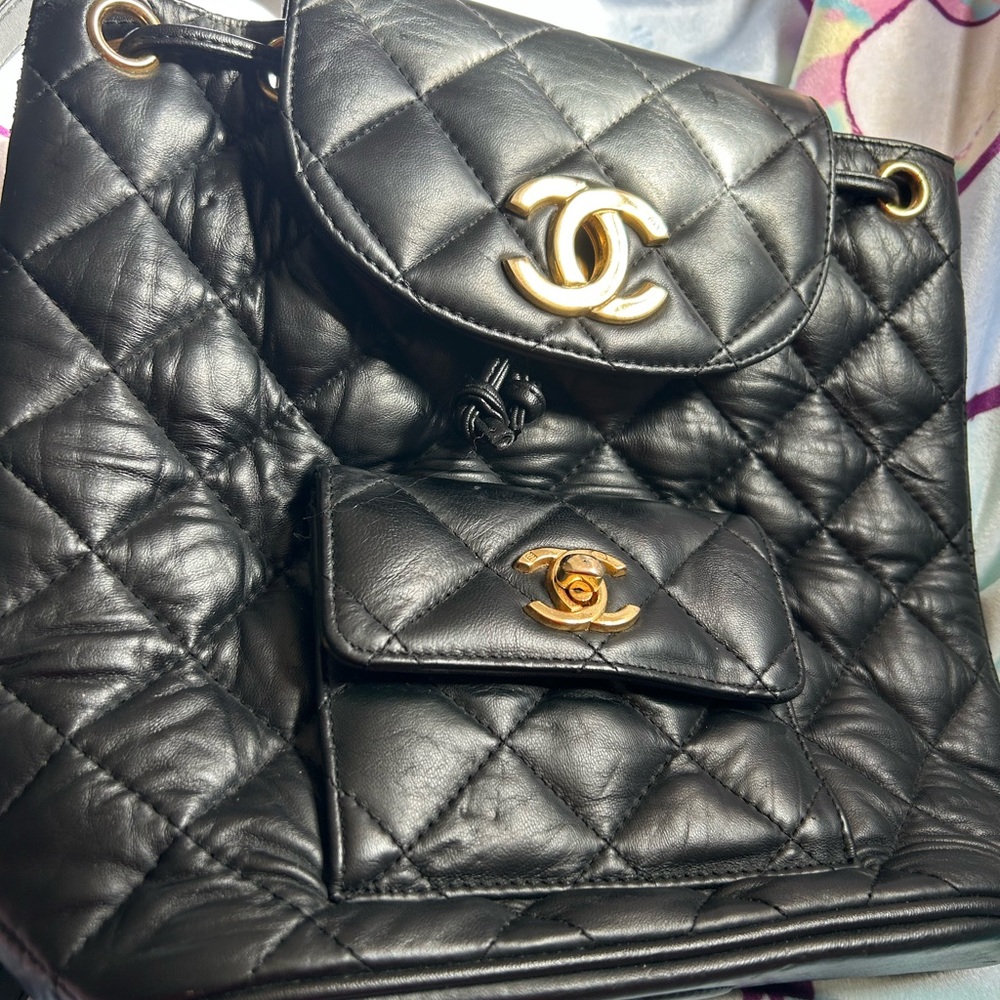 Chanel Black Quilted Leather Backpack with Chain Straps
